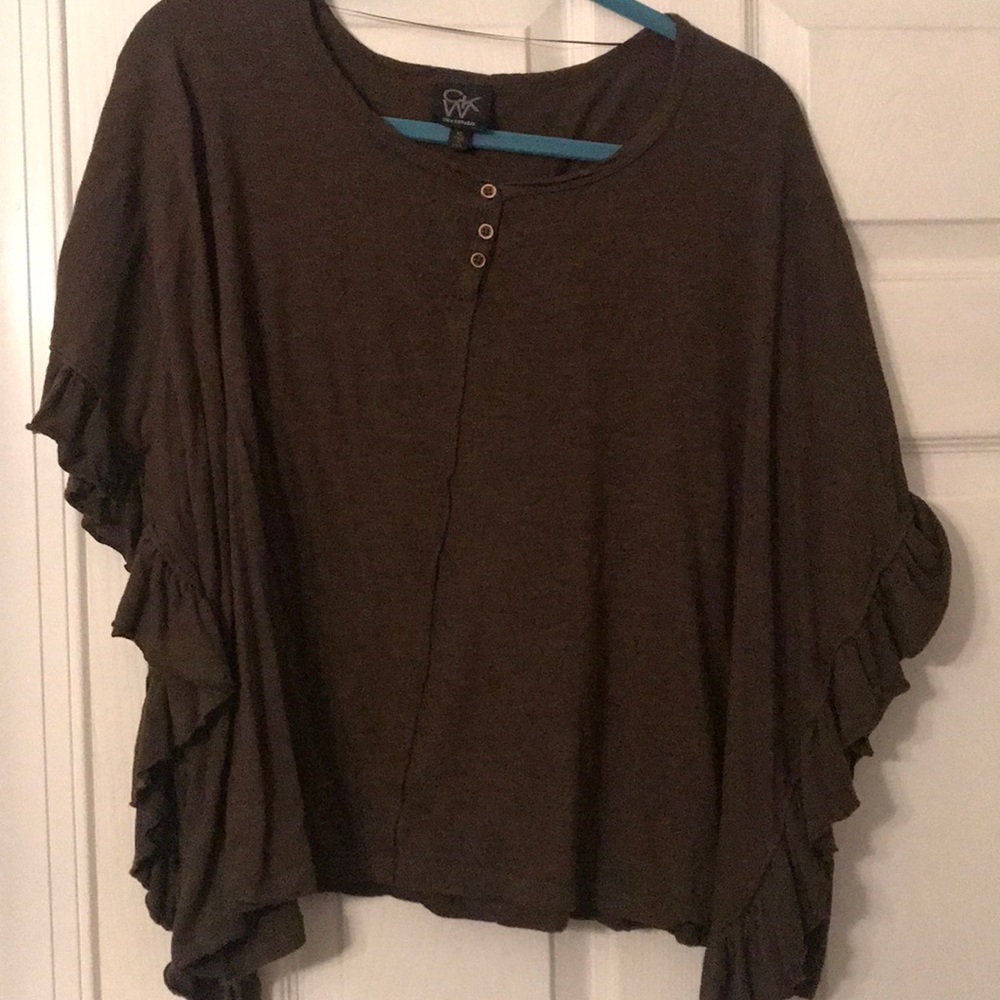 Olive green ruffle shirt
